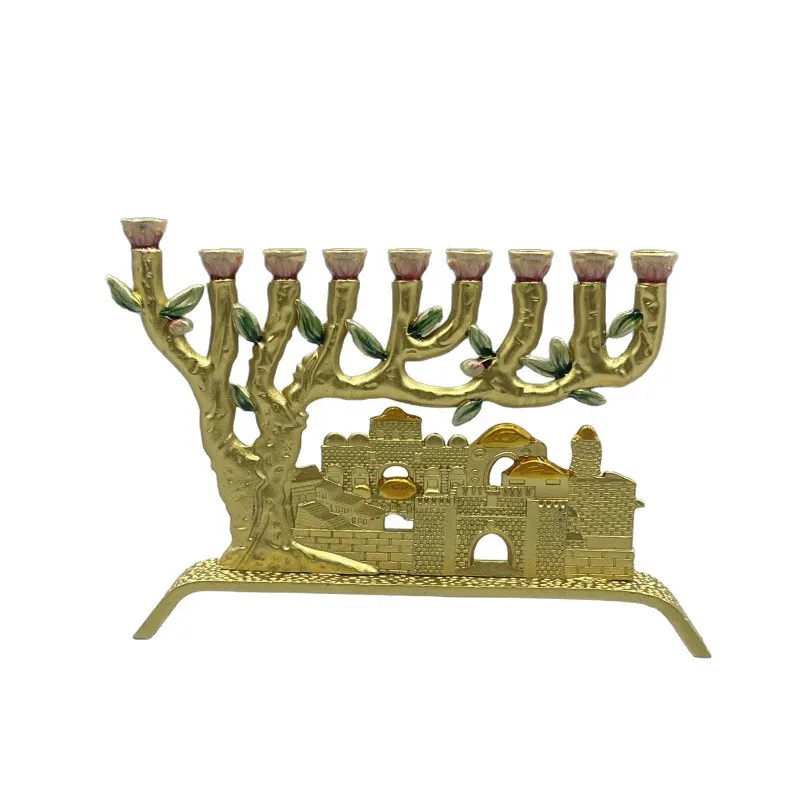 Light Luxury Temple Jerusalem Candlestick Jewish Nine-headed Menorah Creative Home Furnishings Prayer Holiday Gifts view 3