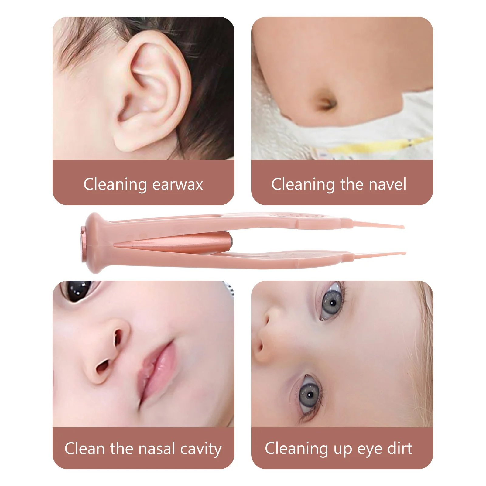 

Nose Cleaning Tweezer Stainless Steel Silicone Anti-Skid Handle Led Light For Baby Ear Navel Eye Cleaning Tool Pink