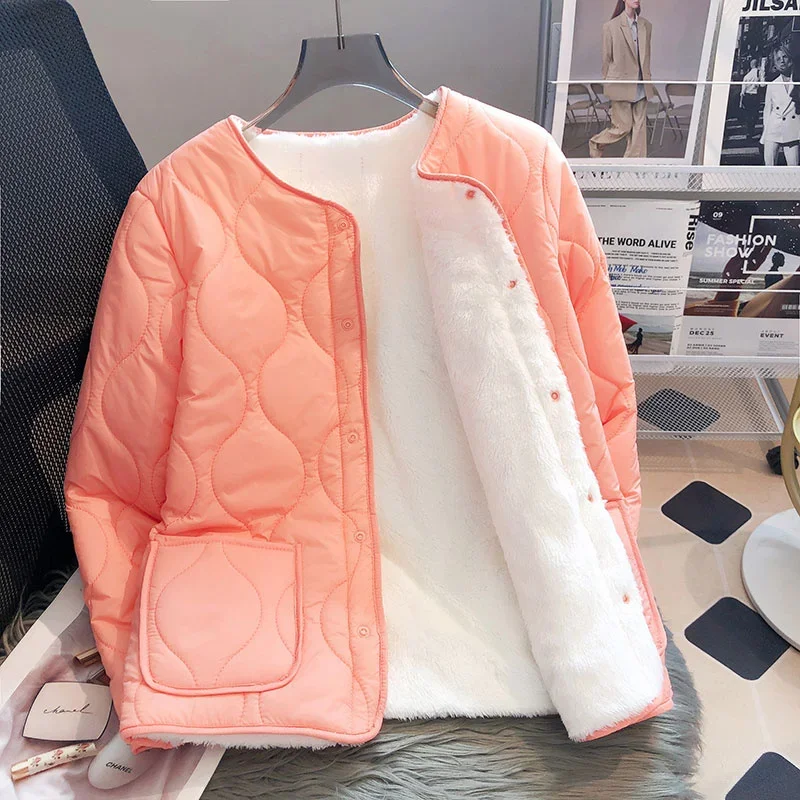 Pop Pop Winter Down Padded Jacket Women's Inner Short Mother's Wear Velvet Thickening Middle-Aged Elderly Mom Wear Pocket Jacket