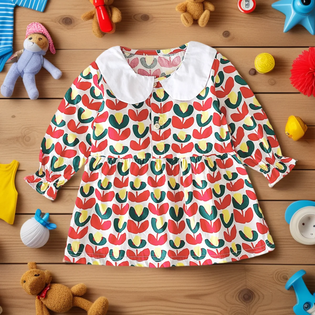 Sanlutoz Spring Cute Princess Girls Dress Long Sleeve Floral Cotton Toddler Kids Party Dress  Autumn