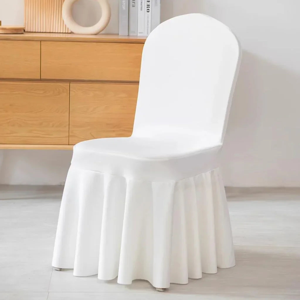 5/10/50/100pcs White Thick Pleated skirt Spandex Chair cover Banquet Hotel Wedding decoration Party Event Seat Protector Cloth