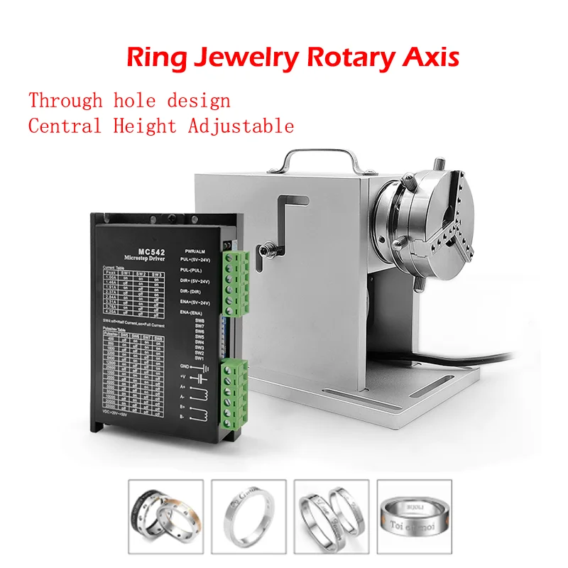 

Industrial Ring Jewelry Rotary Axis With Elastic Spring Stainless Steel Clamp Jig For Fiber Laser Carving Marking Engraving