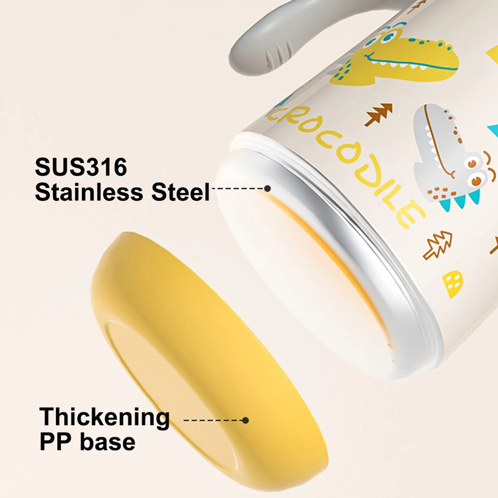 زجاجة حليب معزولة للأطفال 300 مل، كوب مفرغ من الفولاذ المقاوم للصدأ SUS316، غلاية مياه للأطفال مع مقياس وقفل أمان وأشرطة