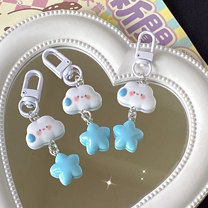 Porte-clés mignon nuage bleu étoile pour femme, porte-clés Kawaii, breloque pour sac à main, pendentif pour clé, accessoires pour voiture prédire