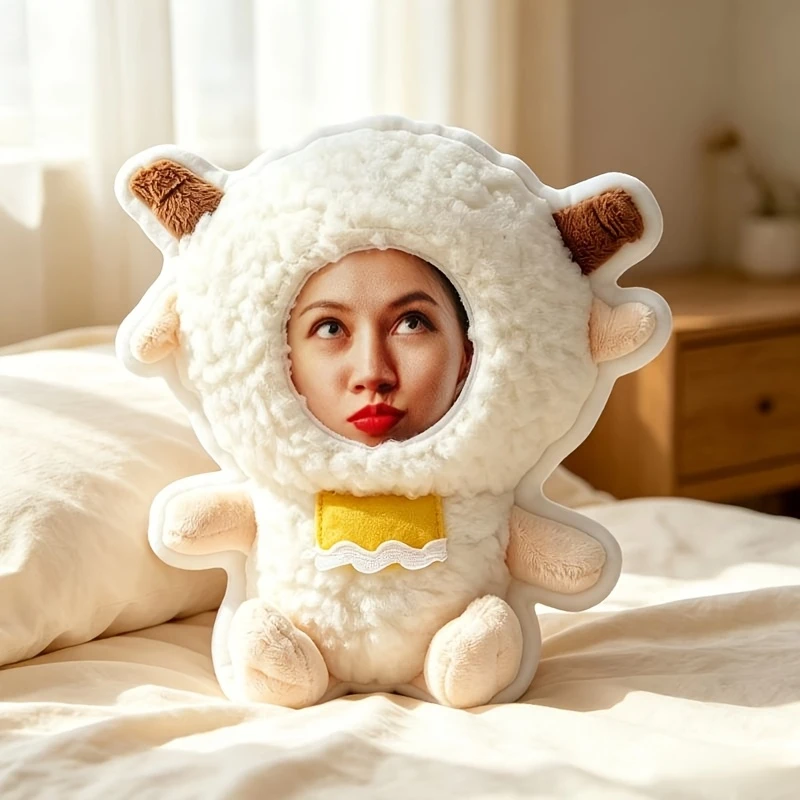 1pc Customized Throw Pillow Sheep-Shaped Custom Photo Pillow, Upload Real-Person Photo for Exclusive Customization, Fluffy Plush