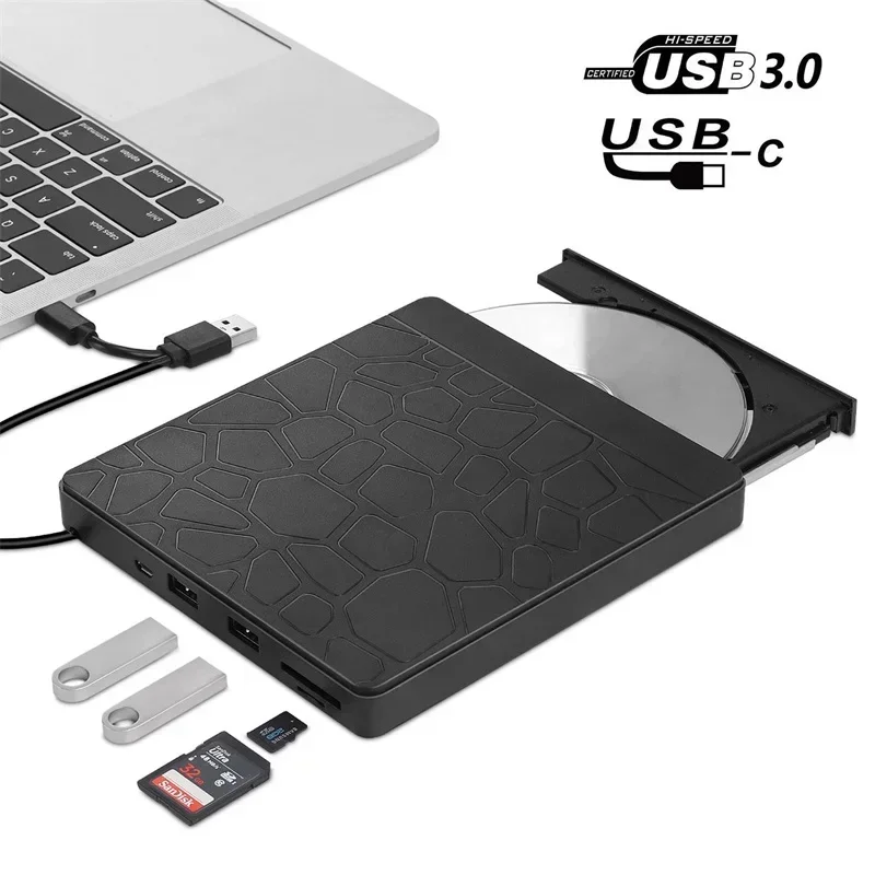 

External Drive USB 3.0/Type-C Slim External DVD RW CD Writer Drive Burner Reader Player Optical Drives With SD/TF & USB3.0 Slots