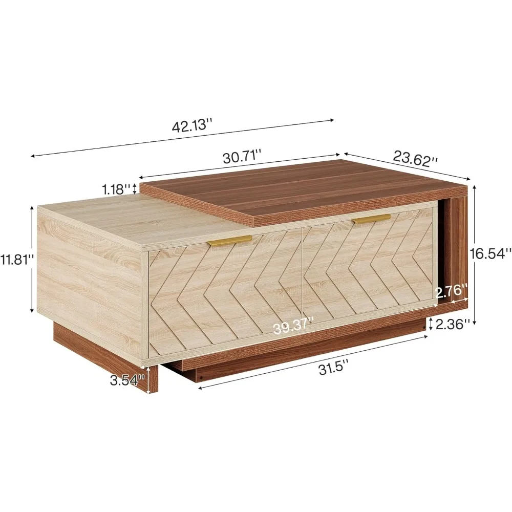 Adjustable Extendable Coffee Table With 2 Drawers, 42-65 Length Reversible Center Table Storage For Living Room With