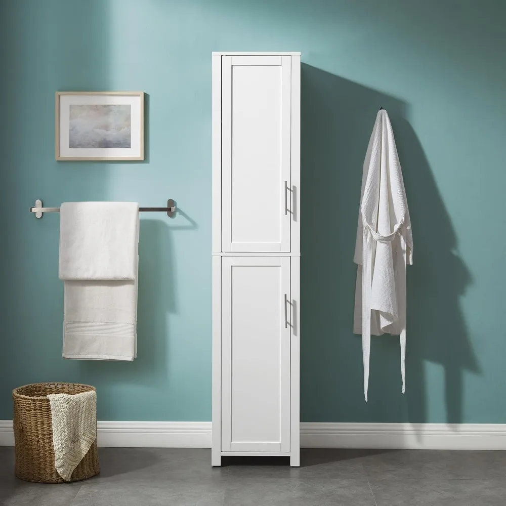 Armadietto portaoggetti in lino per lavanderia e bagno, ripiani inclusi, bianco