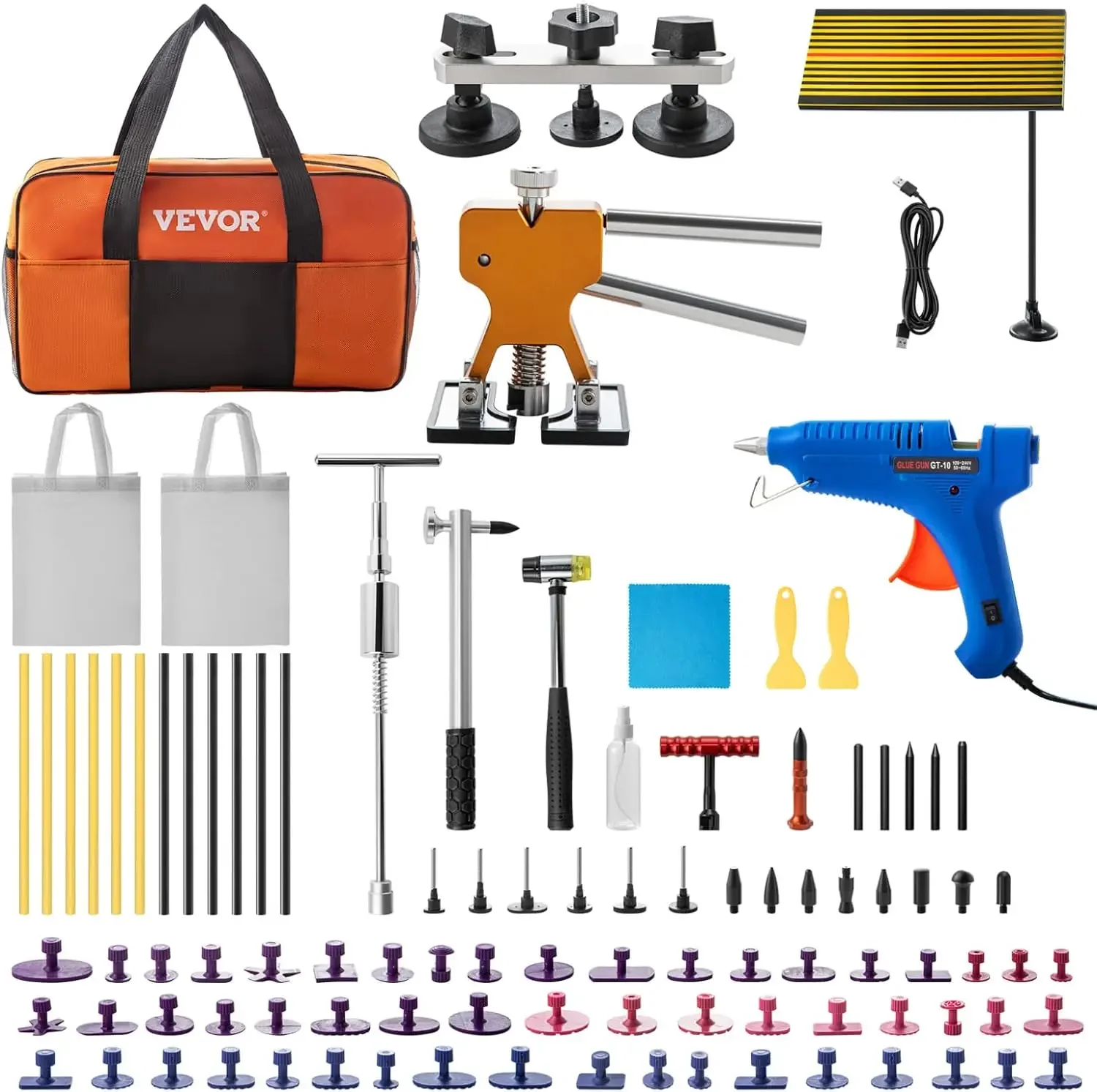 Removal Tool, 89 Pcs Paintless Repair Tools, Led Baffle Board Car Dent Repair Kit, Glue Puller Tabs = Puller Kit