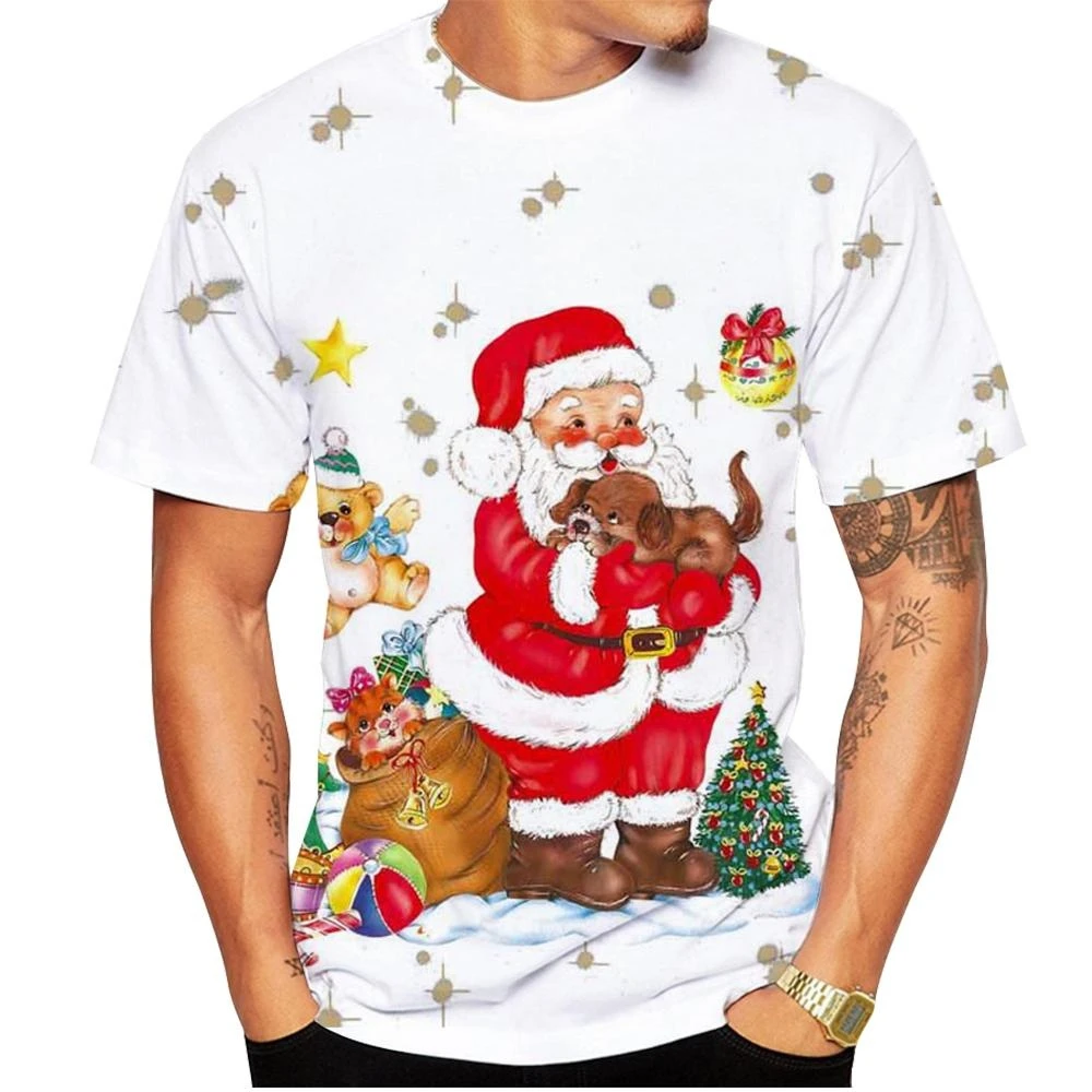 Erkekler için noel T Shirt boy ekip boyun kısa kollu Tops 3D X\'mas eleman moda baskı kısa kollu erkek ve kadın