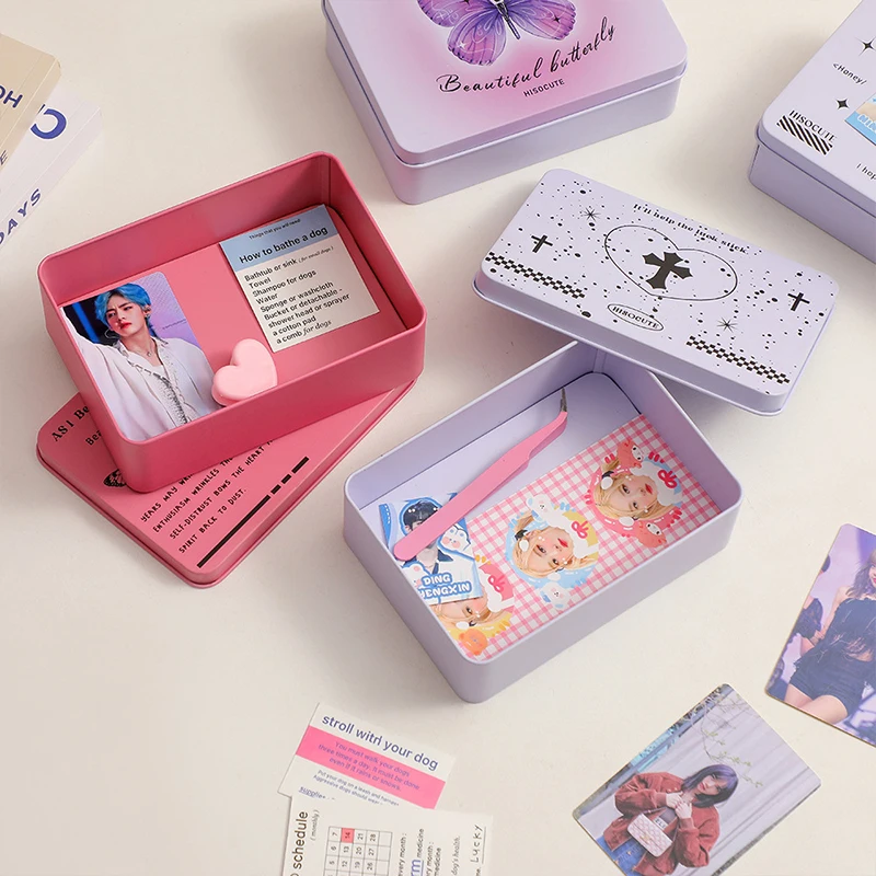 Metal Name ID Badge Box School Stationery Storage Box Sticker Box Jewelry Box Desktop Organizer Easy to Carry Big Capacity Sweet