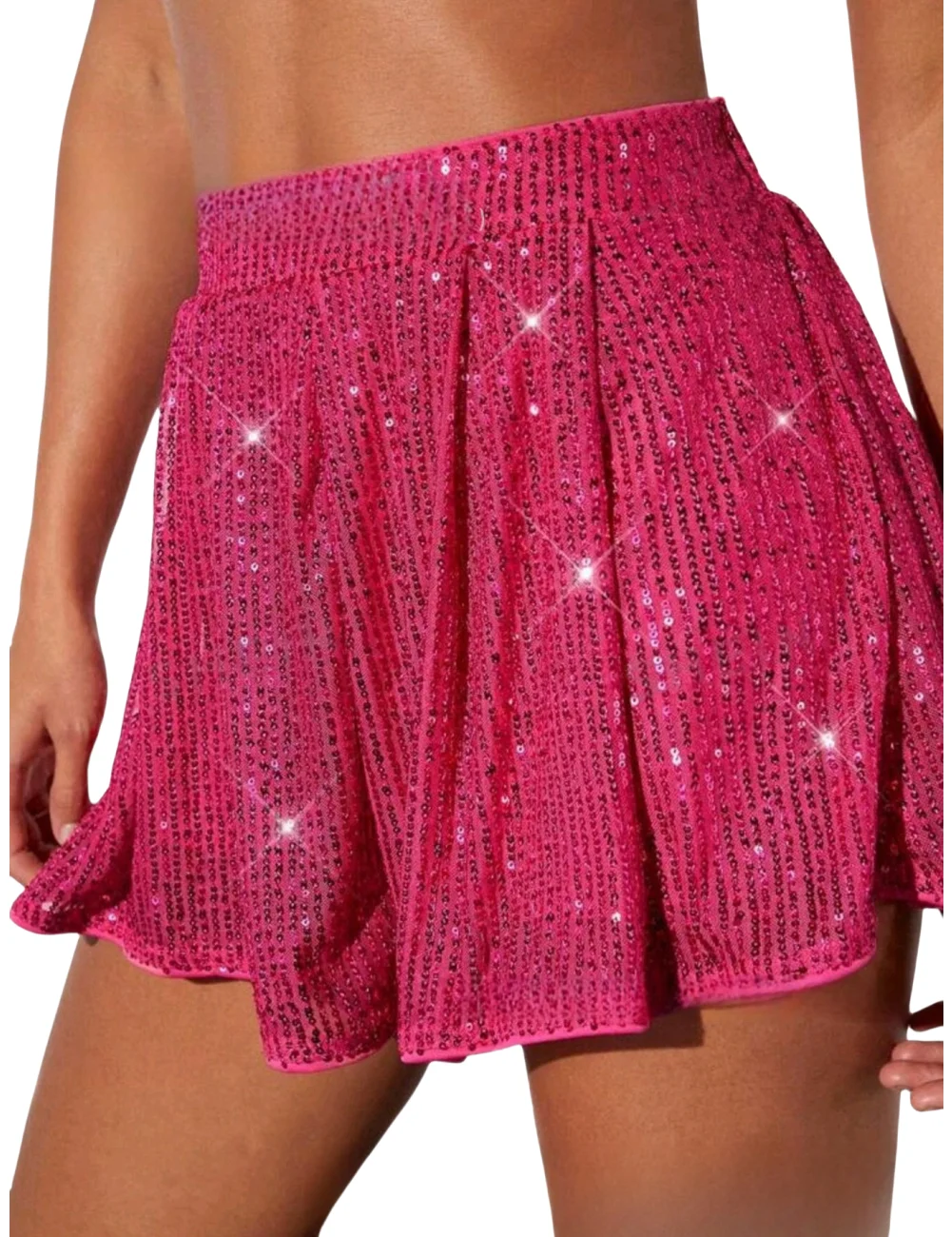 High Waisted Sequin Shorts for Women Elastic Straight Leg Sparkly Glitter Party Shorts