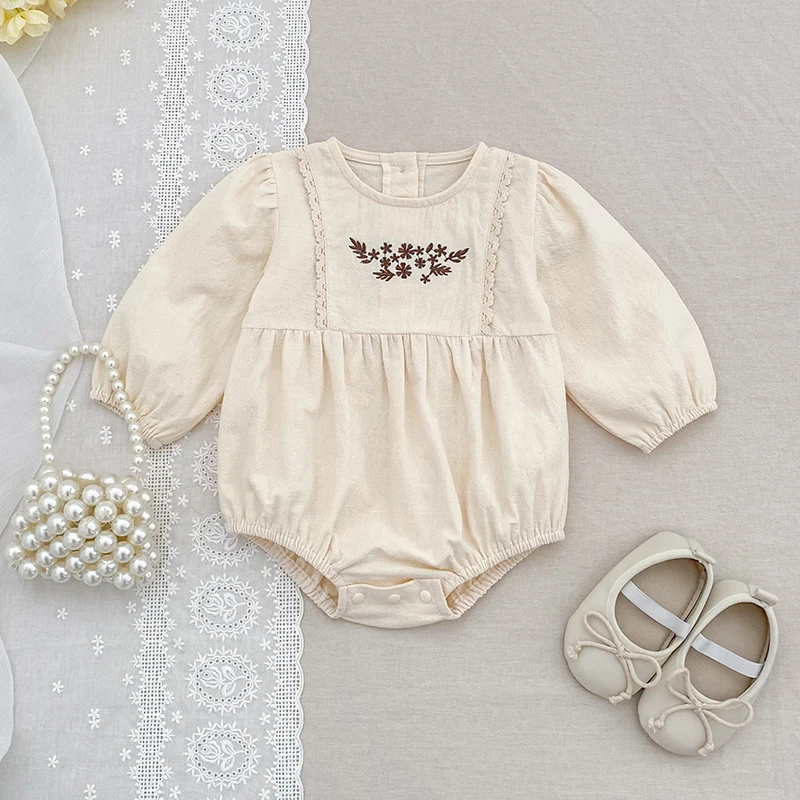 Mädchen Baby Gestickte Prinzessin Overall Langarm Dünne Stil Frühling Herbst Kinder Kleidung Baumwolle Infant Baby Mädchen Strampler