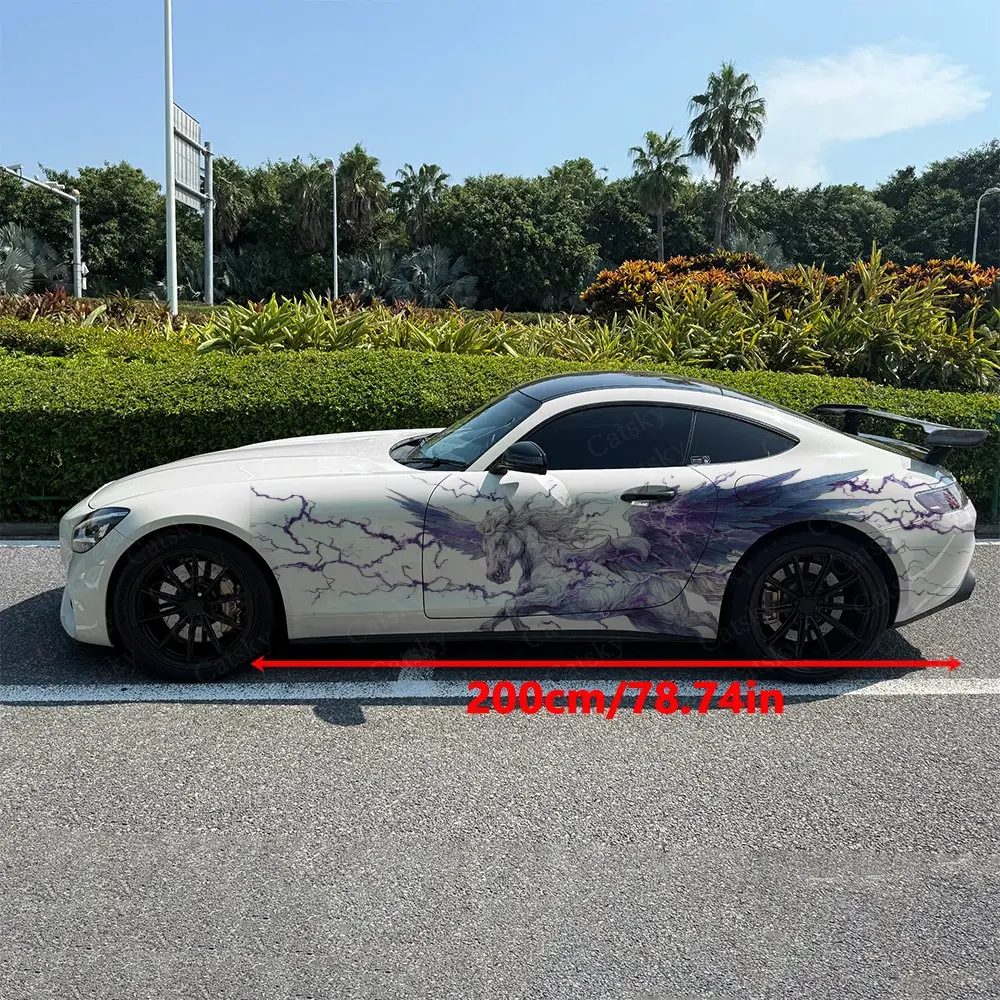 2pcs Purple Lightning Gallop Thunder, Durable, Fade-resistant, Enhance Vehicle Aesthetics With Artistic Design Car Vinyl Wraps