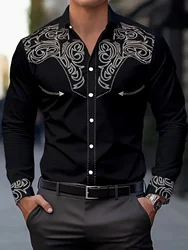 Men's Fashion Floral Print Shirt, Casual Breathable Lapel Button Long Sleeve Shirt for Spring Men’s Clothing Men's Formal shirt