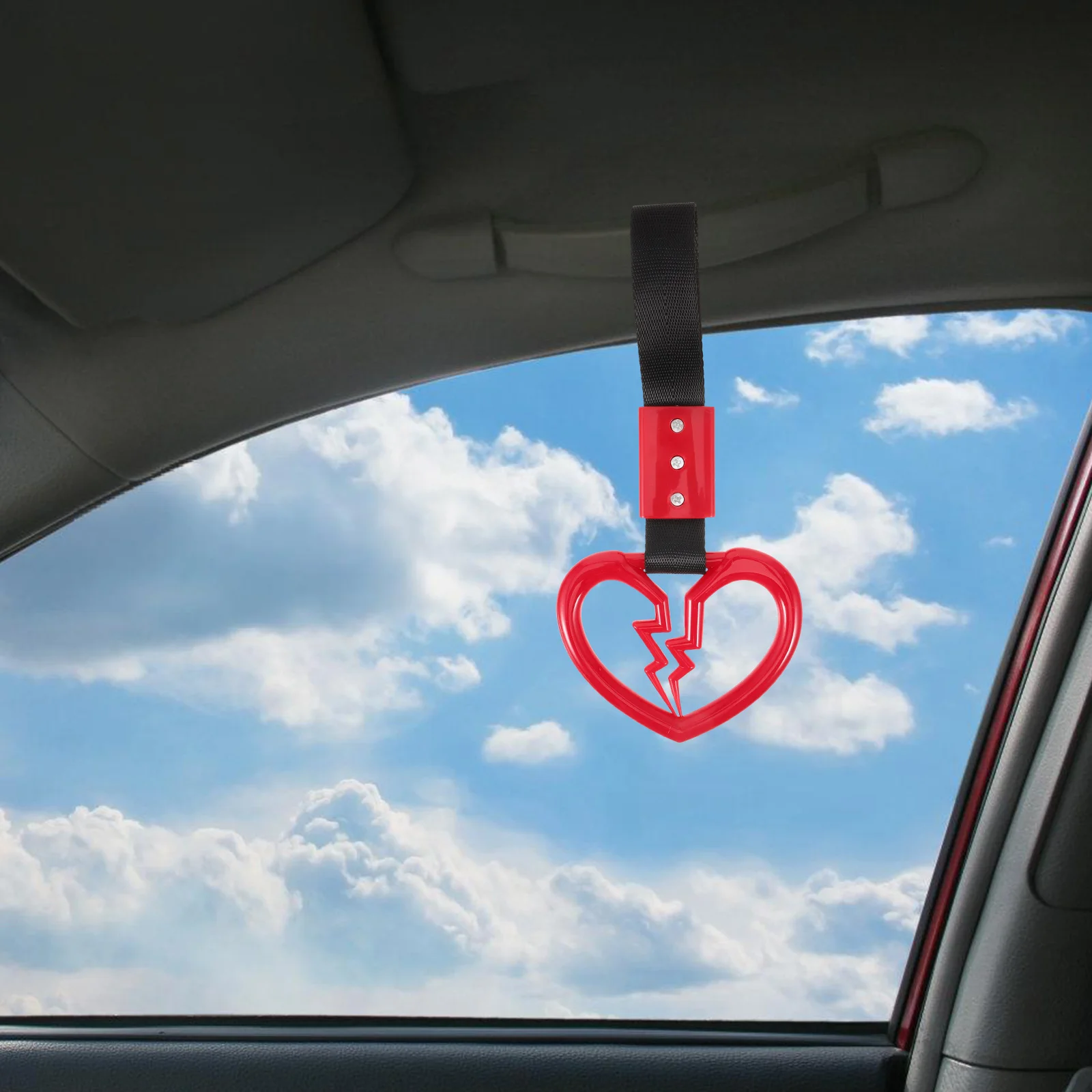 2 Pcs Car Warning Hanging Ring Handle Strap Heart Rings for Heart-shaped Rear Bumper Plastic