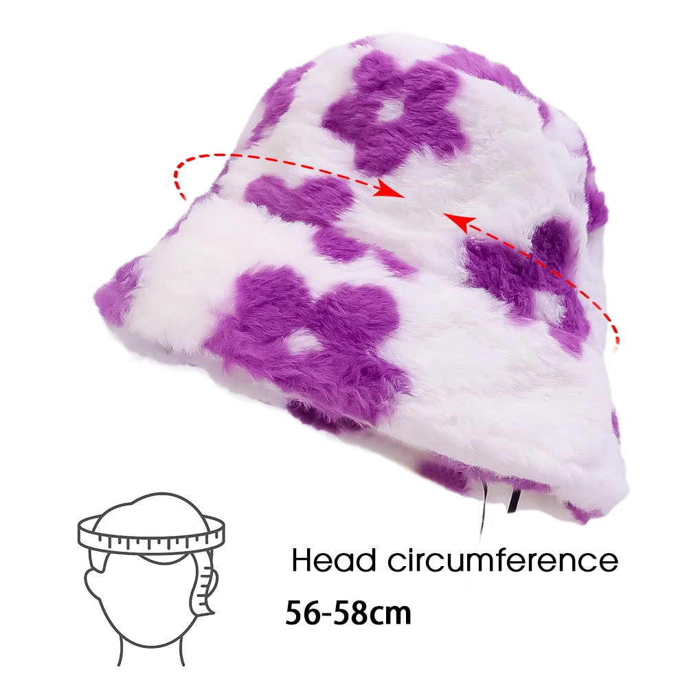 New Floral Plush Bucket Hat for Women Fur Fisherman Cap Winter Thick Warm Panama Caps Soft Velvet Furry Basin Hat Flower Bonnet