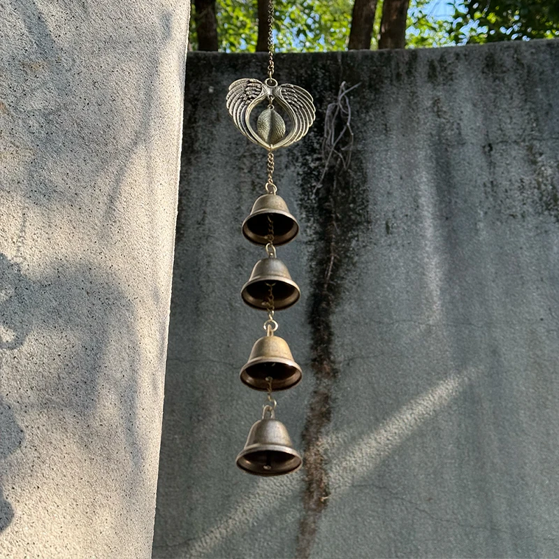 1pc Metal Wind Chime Vintage Roman StyleButterfly Angle Wing Iron Art Hanging Decoration with Chain for Outdoor Garden Home