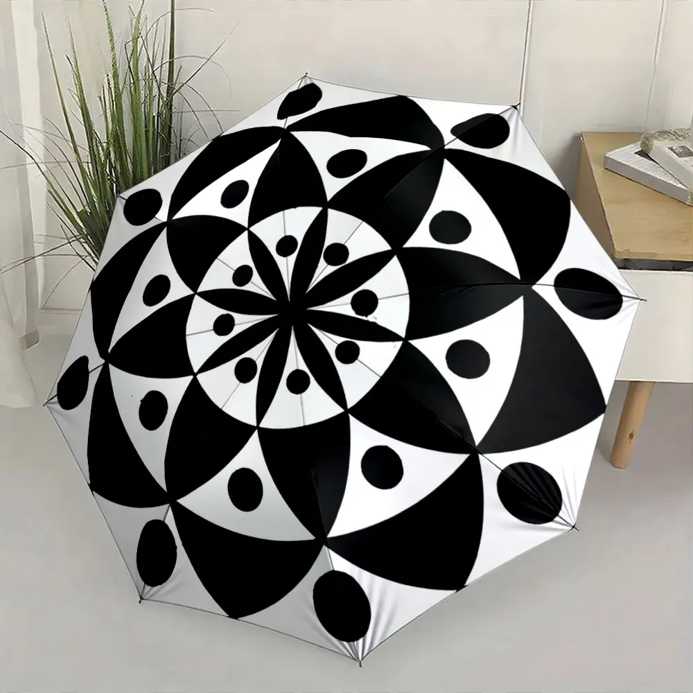 1PC Geometric Black and White Umbrella Design Print 8 Iron Ribs Folding Umbrella Auto-Open Fashion Sunshade