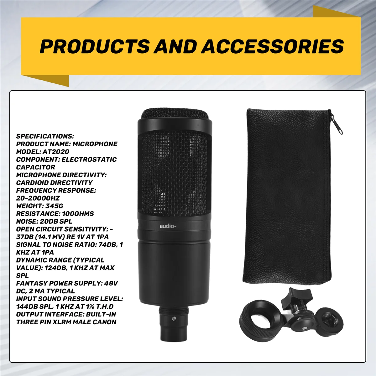 

Y60A Audio AT2020 Cardioid Condenser Microphone 20-20000Hz Three Pin XLRM Male Microphone for Recording Anchor Karaoke MIC