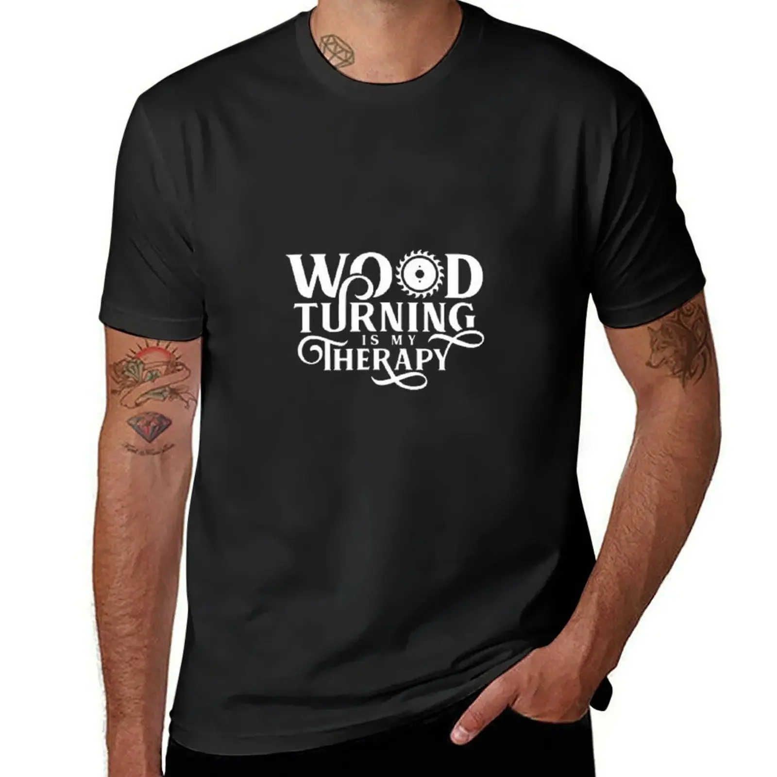 WOOD TURNING IS MY THERAPY T-Shirt blue archive man clothes plain black t shirts men