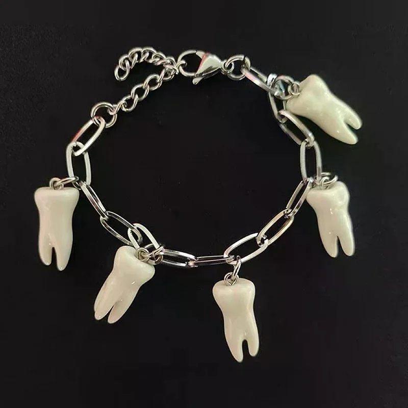 Trendy Unique Stainless Steel Bracelet Teeth Charm Bracelet Gothic Bracelet Jewelry