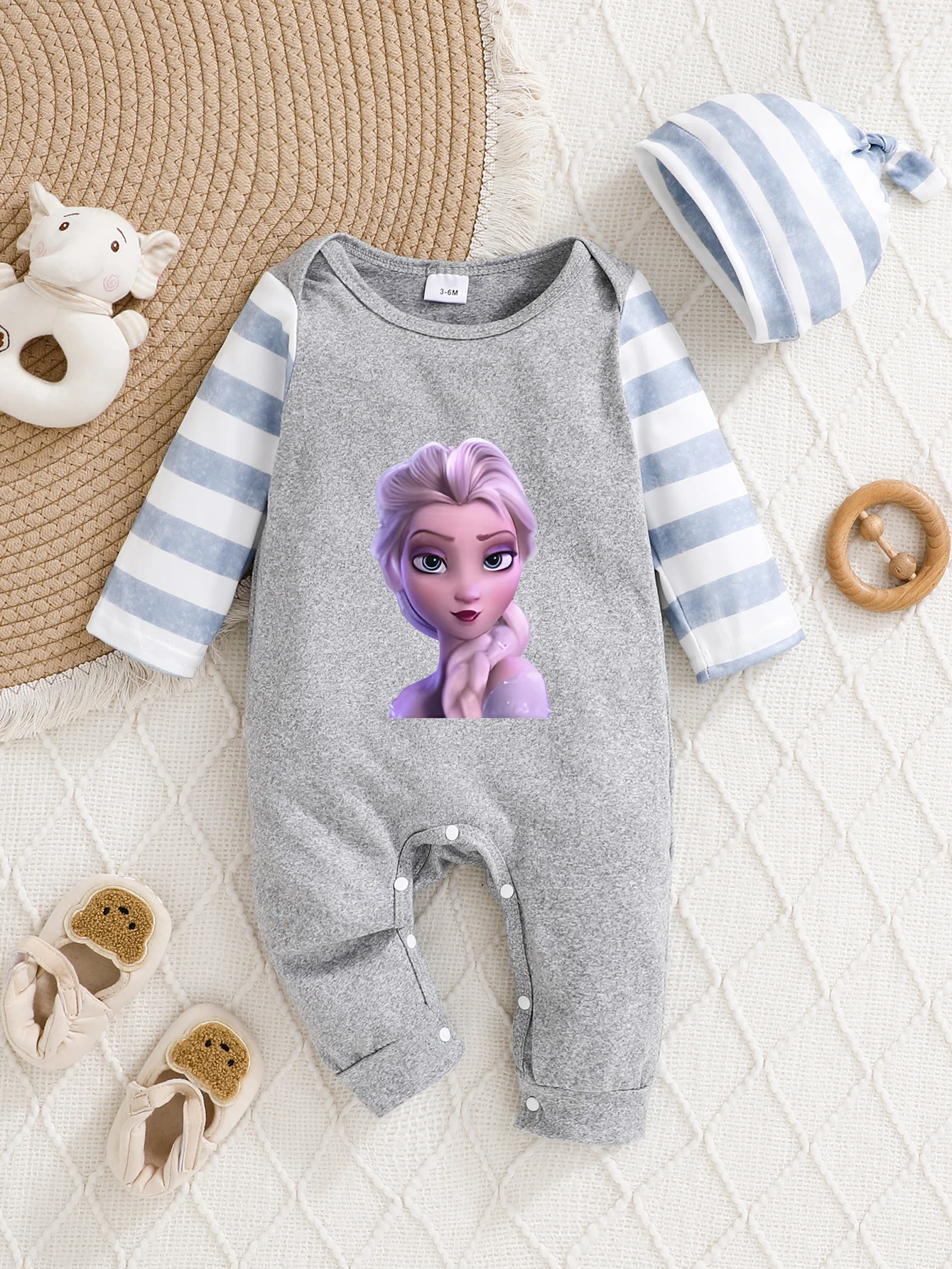 

【Официально авторизованный】 Детский комбинезон с капюшоном Disney Frozen Elsa с портретом | Мягкая приятная для кожи ткань с принтом Эльзы