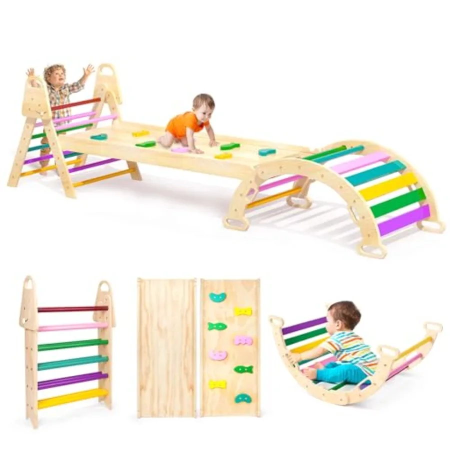 

7в1 очень большой набор треугольных пиклеров, домашние игрушки для скалолазания для малышей, складной деревянный набор для скалолазания Монтессори с аркой-рапой L