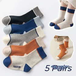 5 Pairs Children's Socks Spring Autumn Socks Kids Boys Cotton Socks Baby Letter Pattern Mid Calf Sock