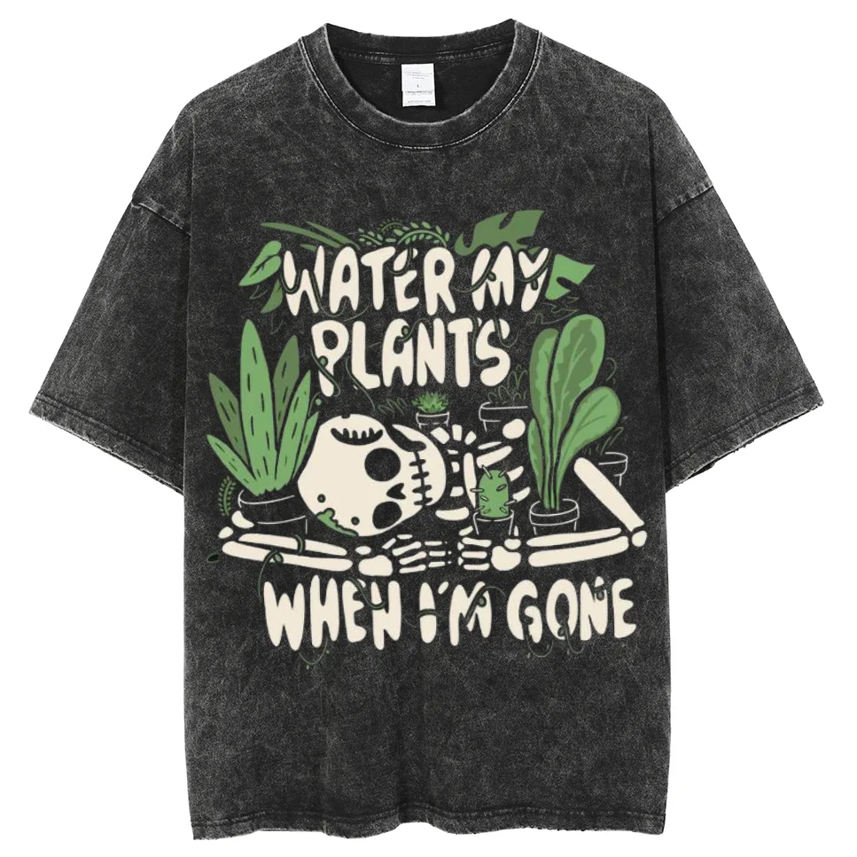 Y2K Washed T Shirt For Men, Hip Hop Skull Plants Graphic Printed Oversized Tshirt For Unisex ,Harajuku Short Sleeved Streetwear.