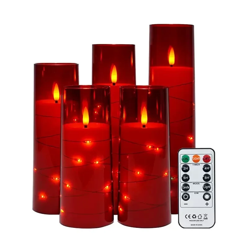 Flickering LED pillar Candles Battery operated w/Embedded led String Acrylic Candle lamp w/Remote control Home Wedding Bar party