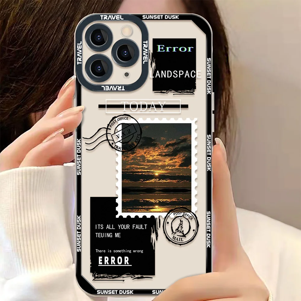 Landscape Stamp Label Phone Cases For iPhone 16 Case iPhone 14 15 16 Pro Max 11 12 13 7 8 Plus XS XR SE 2022 2020 Soft TPU Cover