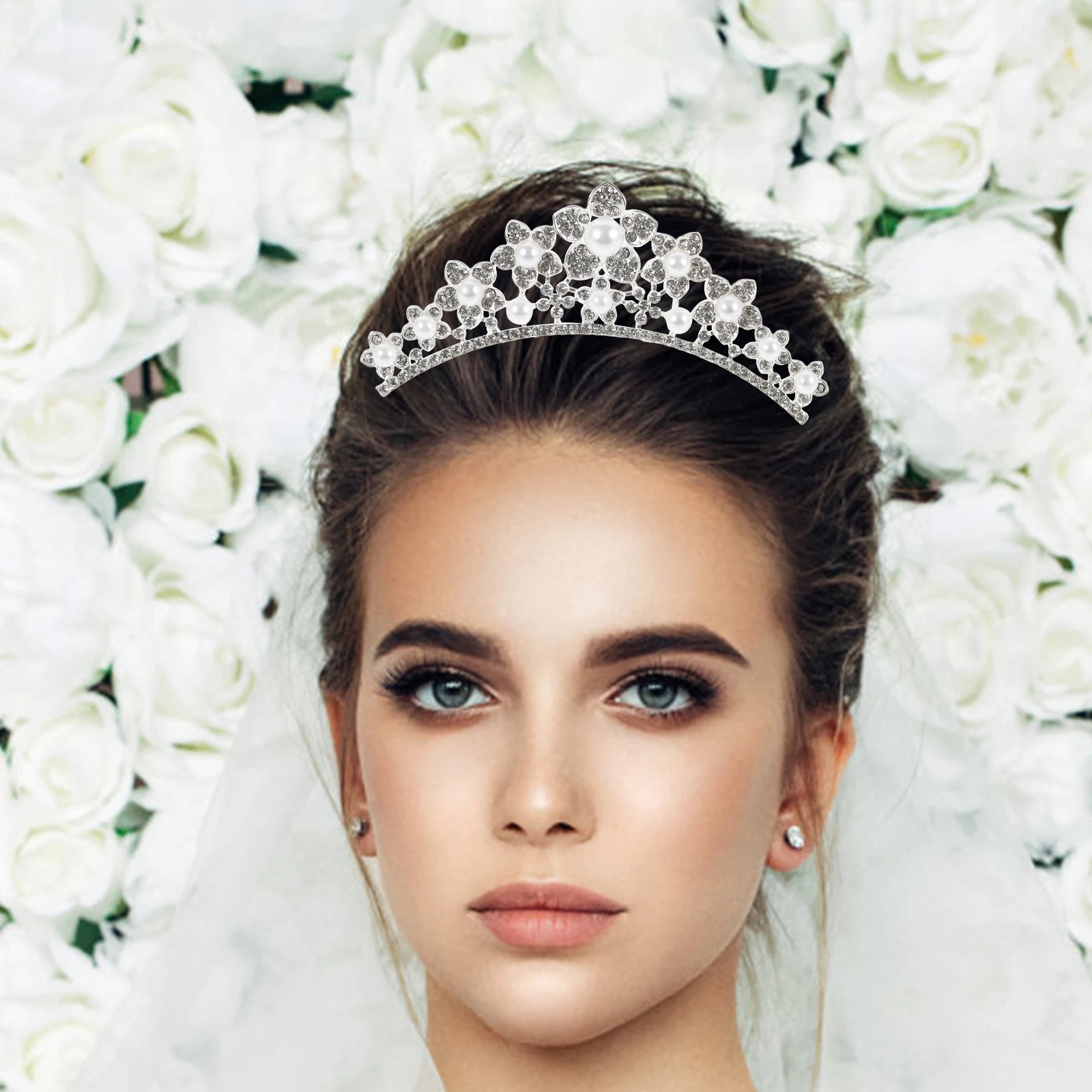 

Pearl Crown Hair Comb Bridal Accessories Women Tiara Wedding Pageant Prom Party Decoration Non Fading Lightweight One Size Fits