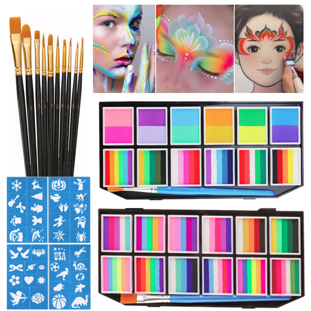 

12 Grid Face Body Painting Set Water-Soluble Rainbow Palette for Children's Adults Halloween Carnival Cosplay Party Makeup Kit