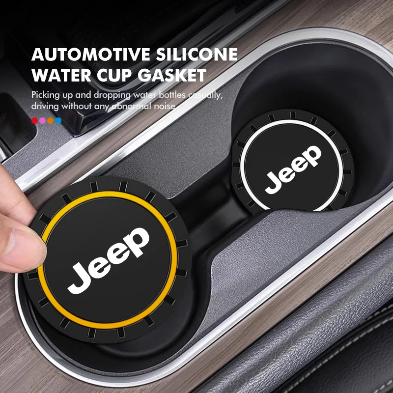 2PCS Car Coaster Silicone Water Cup Slot Non-Slip Mat PVC Pads For Jeep Wrangler-JK JL Cherokee Patriot Liberty Commander