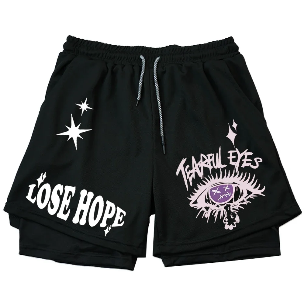 الرجال السراويل الرياضية المضغوطة طبقة مزدوجة 2 في 1 السراويل تشغيل عيون سريعة الجافة تنفس سراويل قصيرة الذكور الصيف الشارع الشهير #1