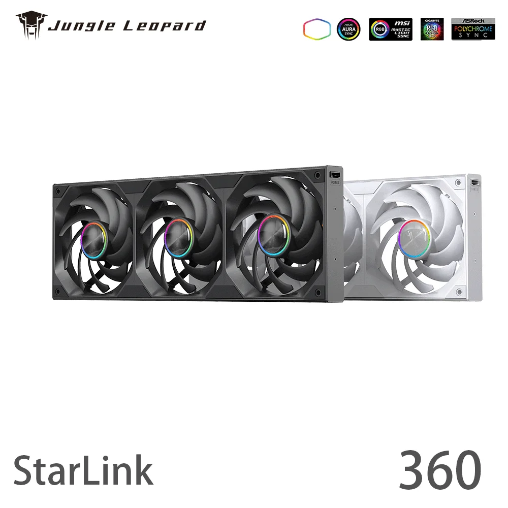 Kits ventilador 360mm argb refrigerador de água jogos display de velocidade de uma peça olho de peixe selva leopardo starlink