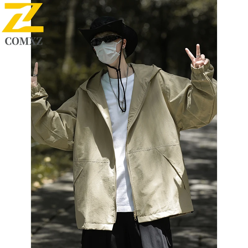 New Spring Thin Charge Jacket Lightweight Breathable Hooded Waterproof Quick Drying Jacket Casual Fashion Solid Color Men's Wear