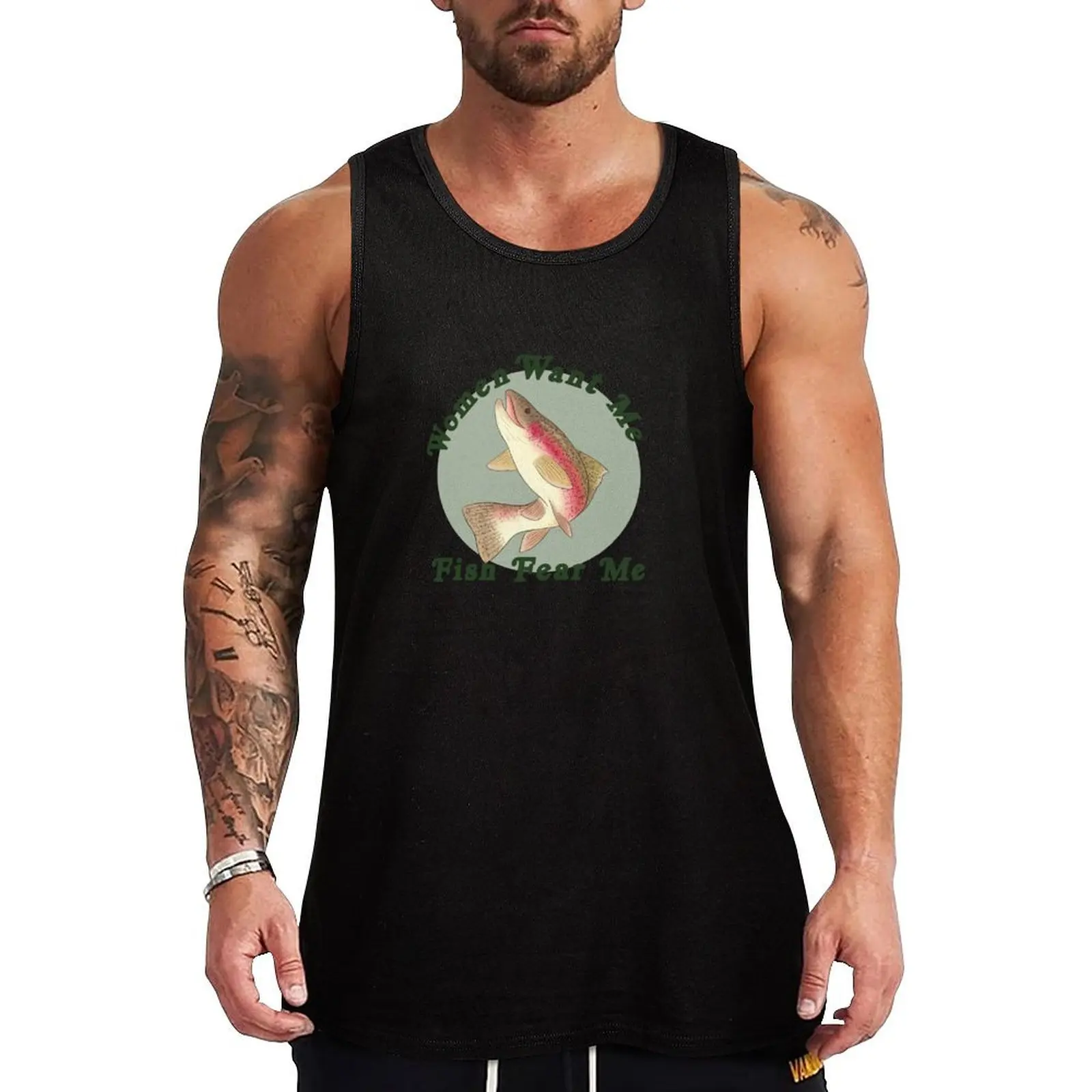 

Women Want Me, Fish Fear Me Tank Top gym t-shirts gym top