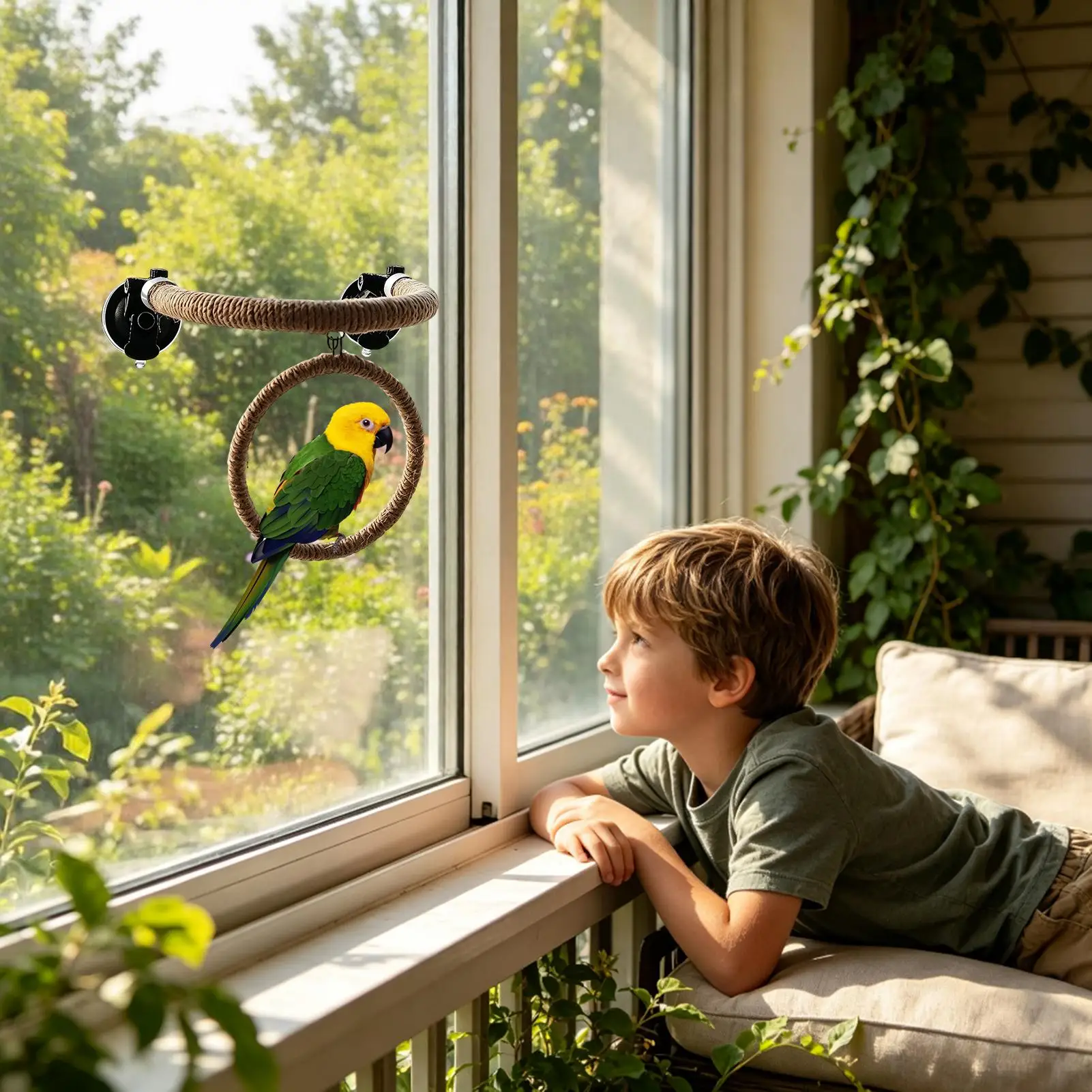 Bird Training Perch Suction Parrot Interactive Training Toy Parrot Window Perch For Mirror Car Floor Tile Viewing Watching