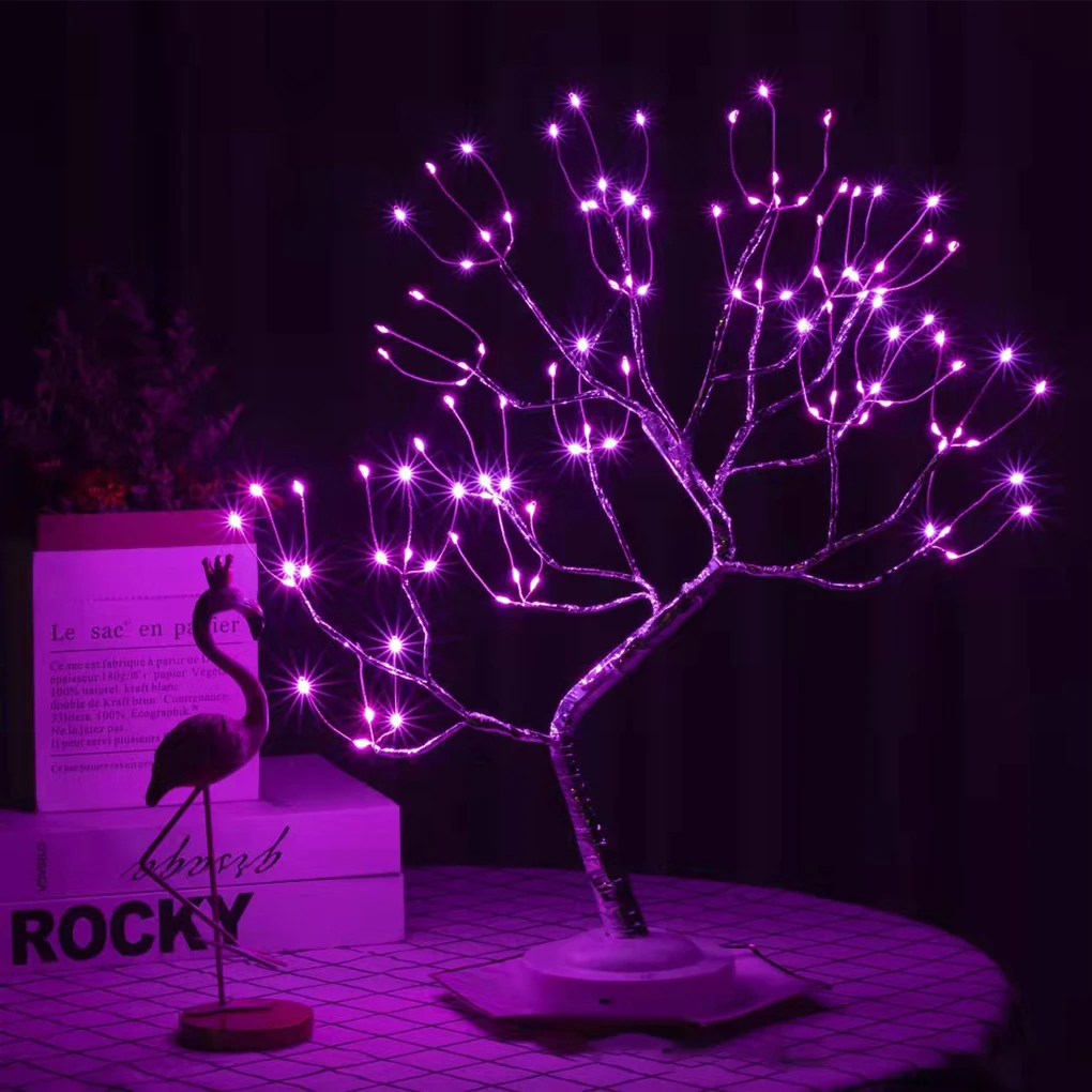 

LED Desk Lamp With Bonsai Brown Stems And Clear Flowers Lamps For Living Room Lighting Mood Light