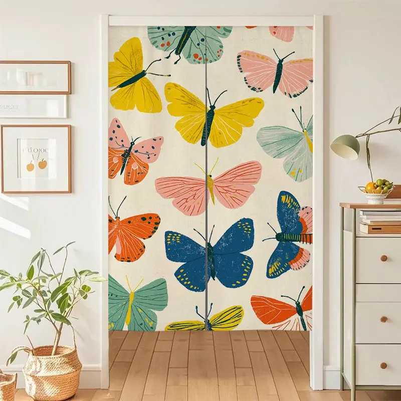VIKAMA Rustic Floral and Butterfly Half Door Curtain, Vintage Artistic Room Divider, Interior Decorative Curtain