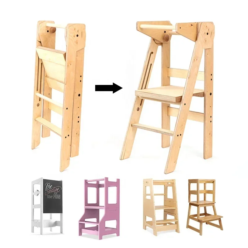 Learning Toddler Tower Kitchen Wooden Helper with Adjustable Heights Platform Kids Kitchen Step Stool