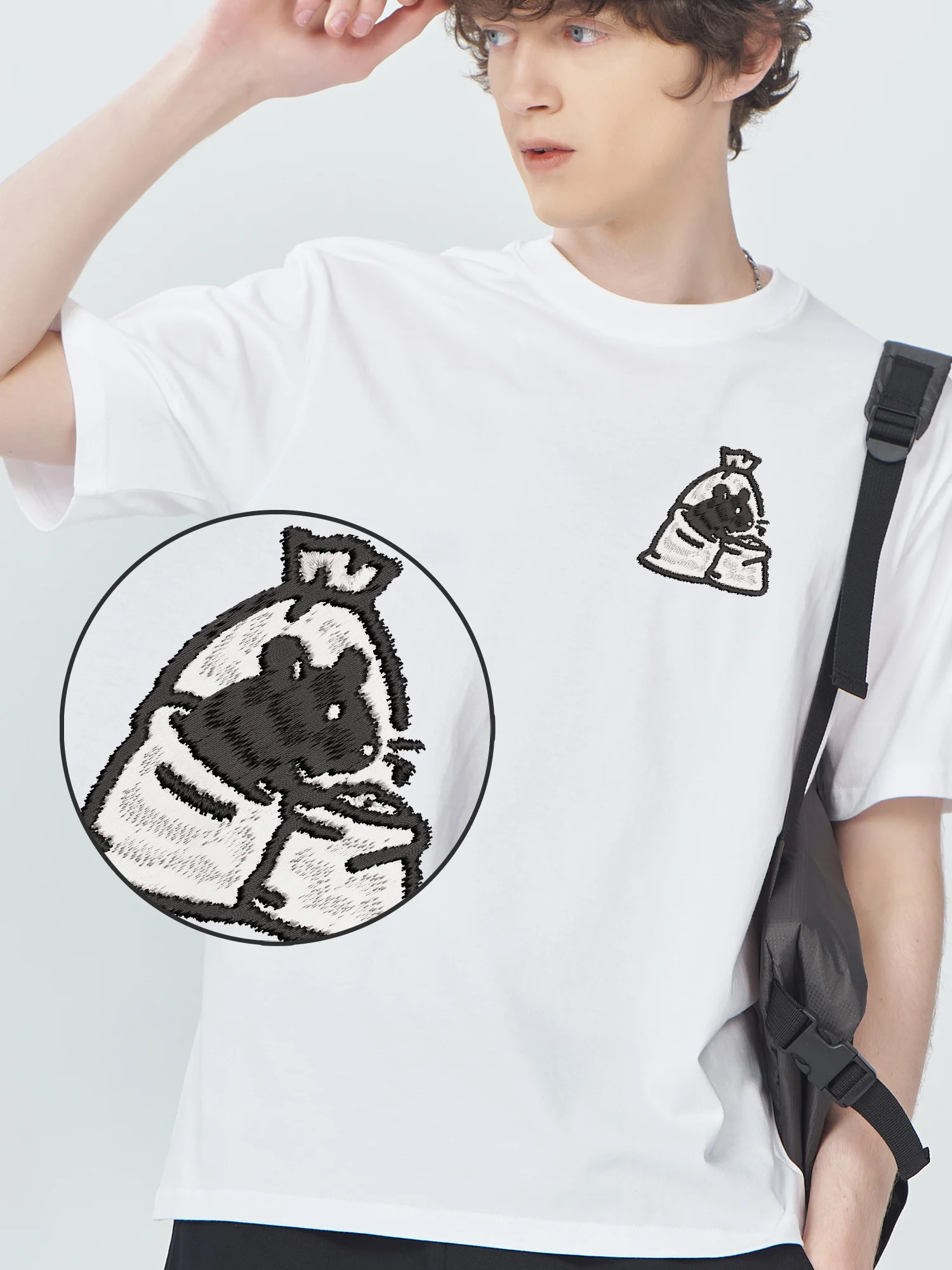 

Mouse In A Bag Embroidered Short Sleeve TShirt Tops For Men Women 100% Cotton Casual Fashionable Embroidery Tops