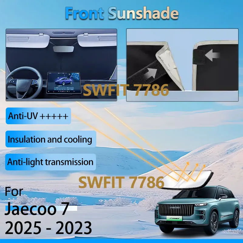 

Black Front Window For Jaecoo 7 J7 2025 2024 2023 Accessories Car Sun Shade Windshield Heat Insulation Sunshade Waterproof Parts