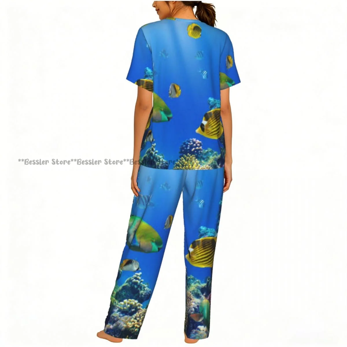 Women's Pajamas Set Tropical Fish Image Short Sleeve Sleepwear 2 Piece Homewear Loungewear view 4