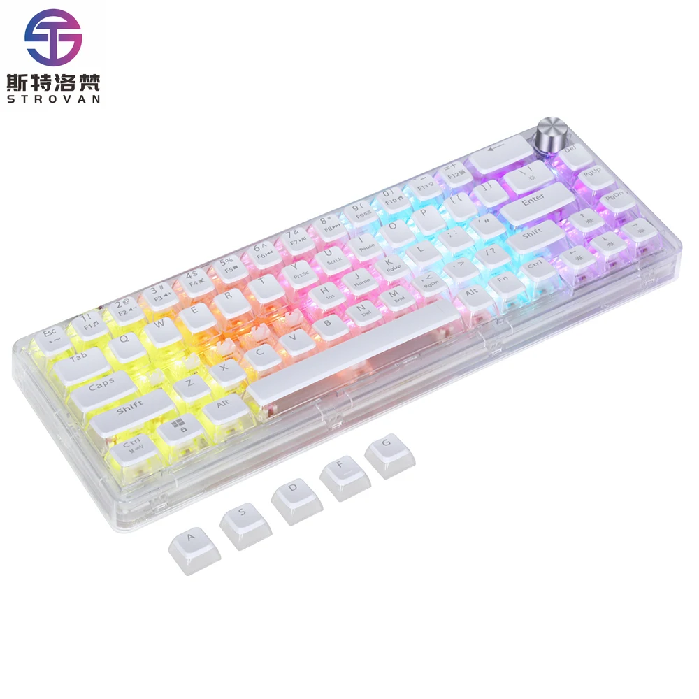 

68-Keys RGB Wired Mechanical Gaming Keyboard 60% Transparent with LED Backlit USB Interface New duct