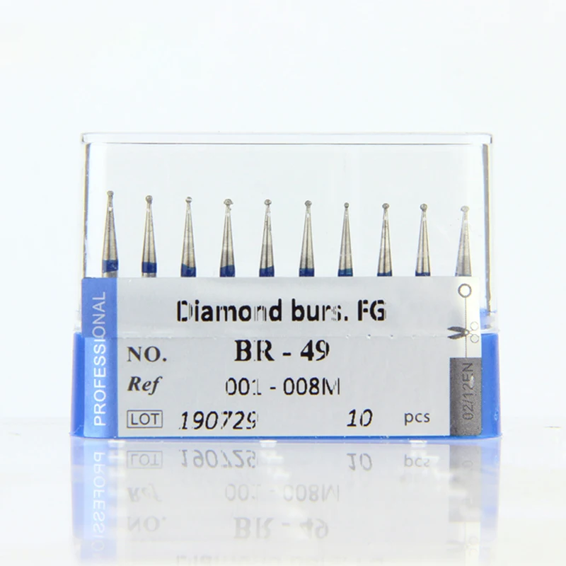 10pcs Dental Burs Diamond FG for Drill 001-008M Round Type Burs BR-49 Blue Rings Medium Dental Tools Dentistry Equiment