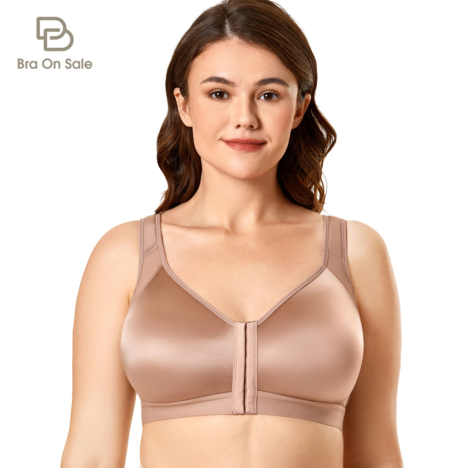 Women\'s Seamless Wireless Posture Front Closure Bra Back Support Full Coverage Non Padded Plus Size 34-48 B C D E F G