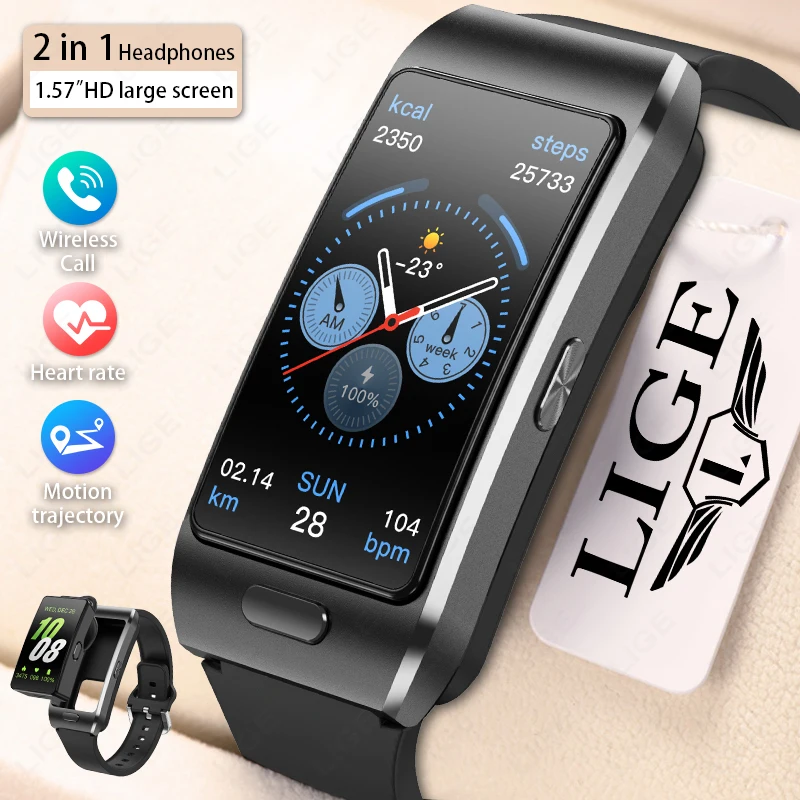LIGE TWS 2 In 1 Men Women Smart Watch ECG GPS Waterproof Heart Rate Blood Oxygen Bluetooth Earphone Make Phone Calls 2026 New